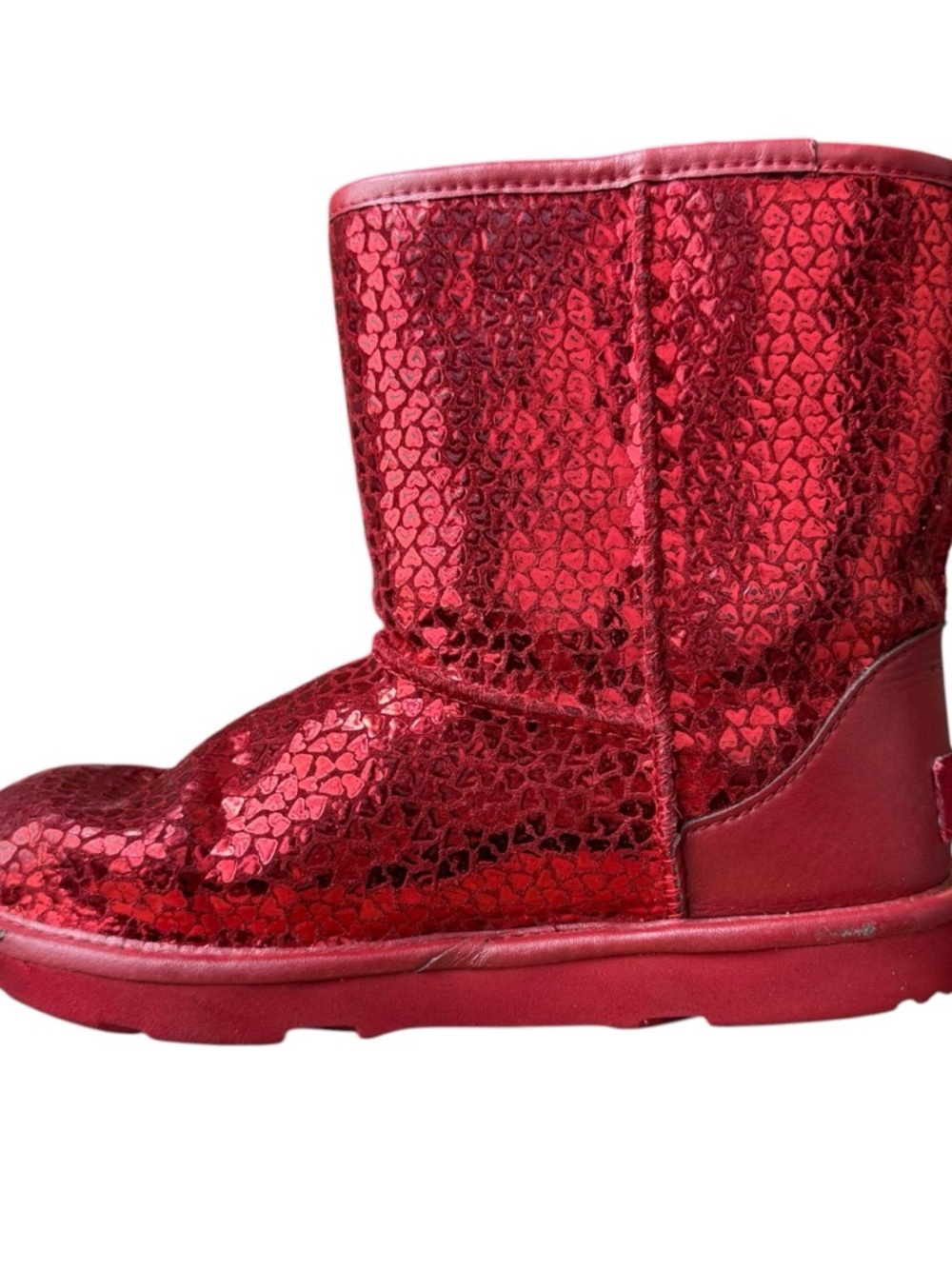 Ugg Youth Size 3 Classic II Gel Red Hearts Short Mid Boots Plush - Picture 13 of 16